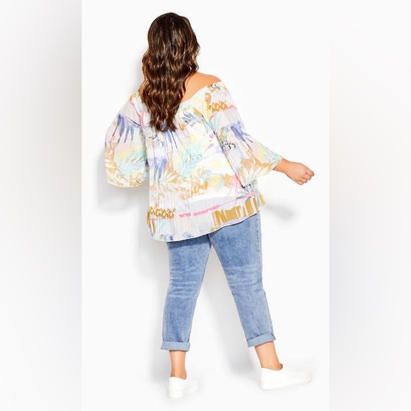 NWT City Chic Retro Storm Off Shoulder Chiffon Floaty Top Plus Size S (16) - Picture 8 of 8